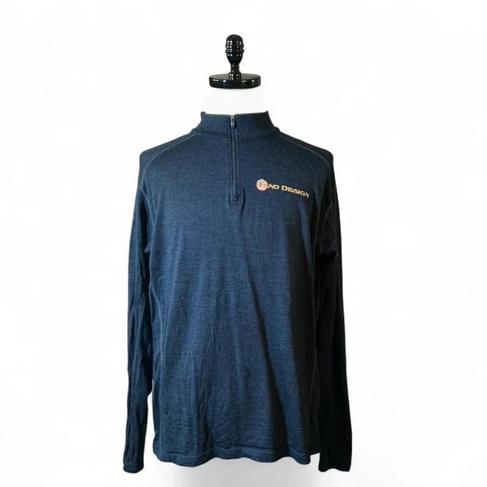 Kuhl Mens Merino Wool‎ Long Sleeve Quarter Zip Pullover XL Navy Land Design FLAW